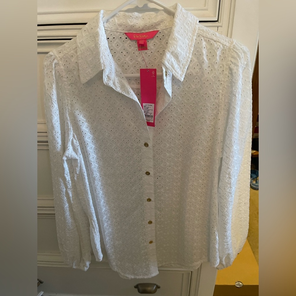 Lilly Pulitzer White Eyelet Button-Down Shirt